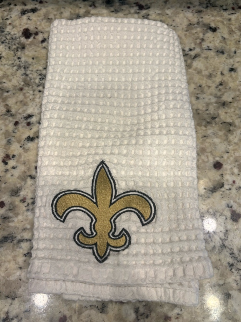 New Orleans Saints Fleur-de-lis Embroidered White Waffle Tea Towel